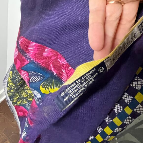 Inouitoosh Scarf Purple Portrait Abstract Fringe Cotton Cashmere Silk Wool - Picture 5 of 8